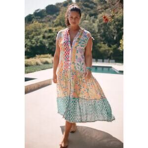 Ellen Merchant Anthropologie Shoulder Tie Button Down Dress NWT